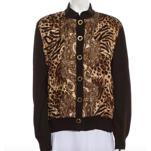 St. John Collection Safari Animal Print Wool Bomber Jacket Medium - Picture 1 of 5